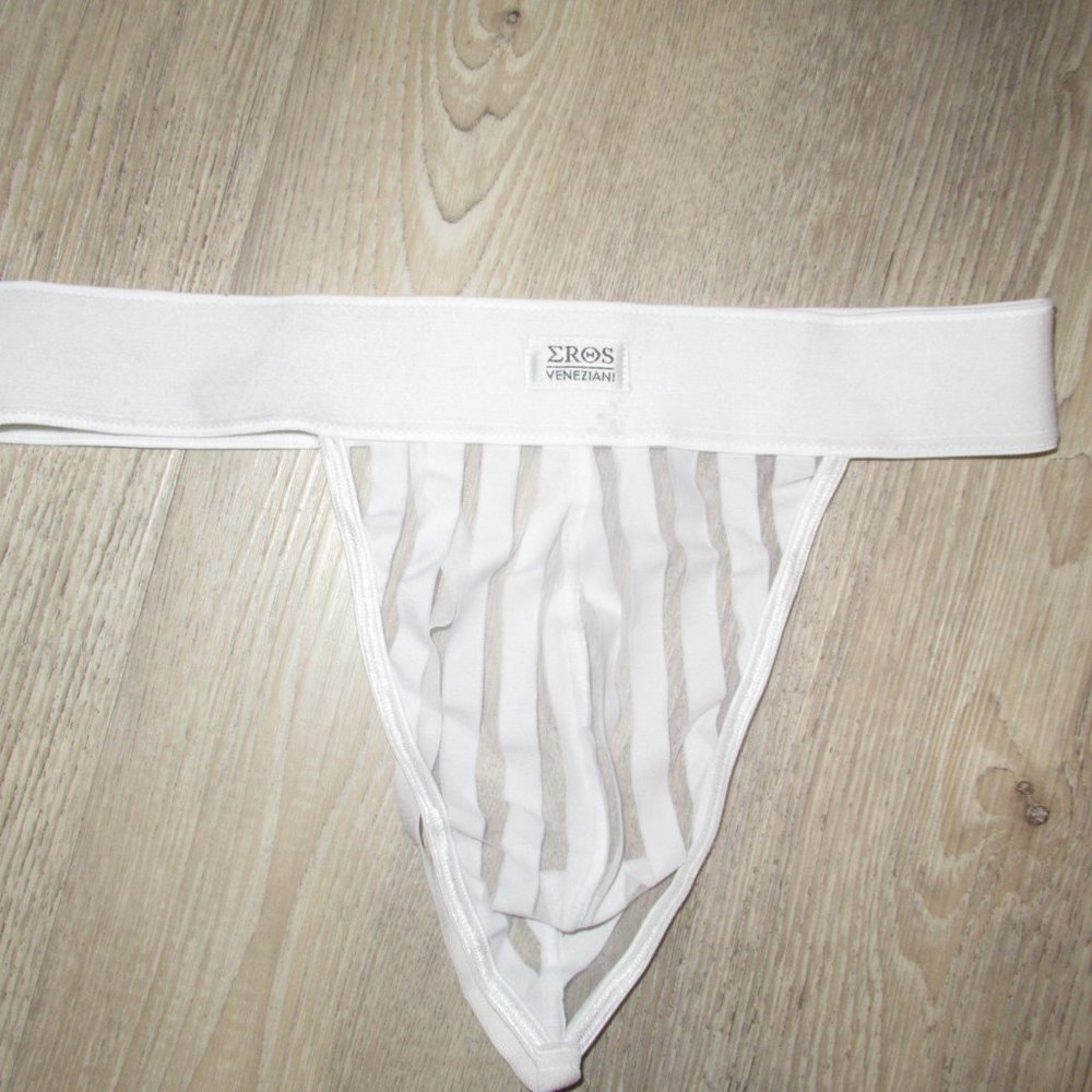 New Eros Veneziani Made in Italy Vertical Line Tulle Stripe Thong Size M